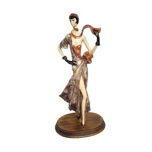 A. Santini Art Deco Lady Italian Sculpture Wood Post